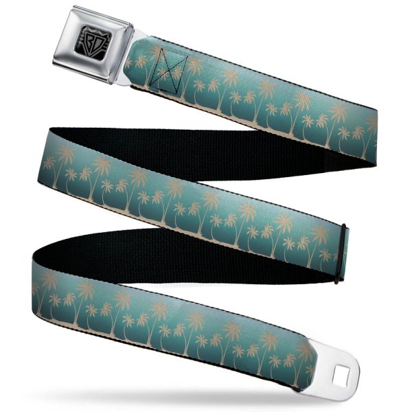 BD Wings Logo CLOSE-UP Black Silver Seatbelt Belt - Palm Treeline Silhouette Aqua Fade Tan Webbing Discount
