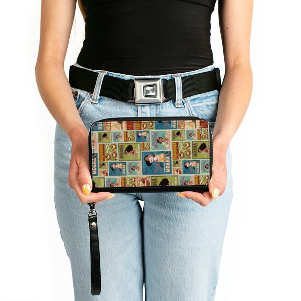 PU Zip Around Wallet Rectangle - Moana Character Pose Blocks Collage Online - Image 3