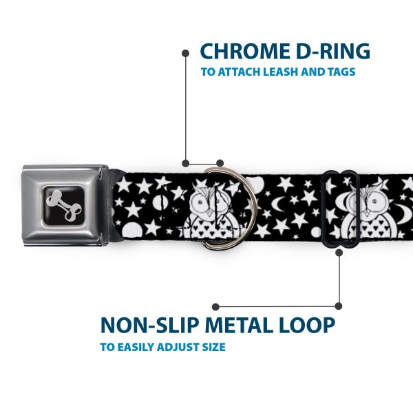 Dog Bone Black Silver Seatbelt Buckle Collar - Owls Black White2 For Discount - Image 5