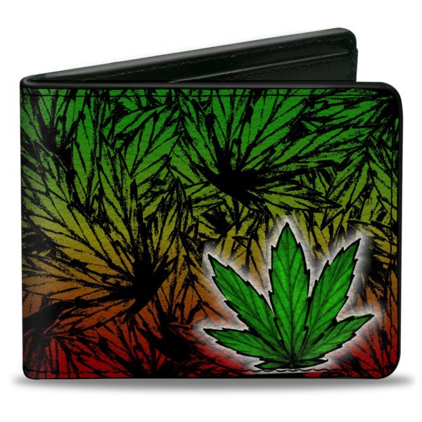 Bi-Fold Wallet - Marijuana Haze Rasta White on Sale