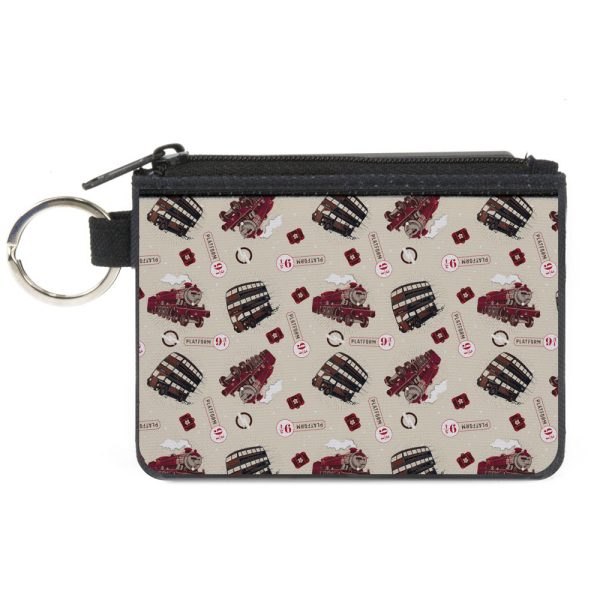 Canvas Zipper Wallet - MINI X-SMALL - Harry Potter Hogwarts Express Knight Bus Collage Beige Reds For Sale