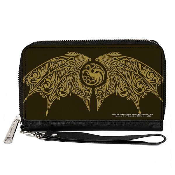 PU Zip Around Wallet Rectangle - House of the Dragon Icon and Wings Black Yellow Supply