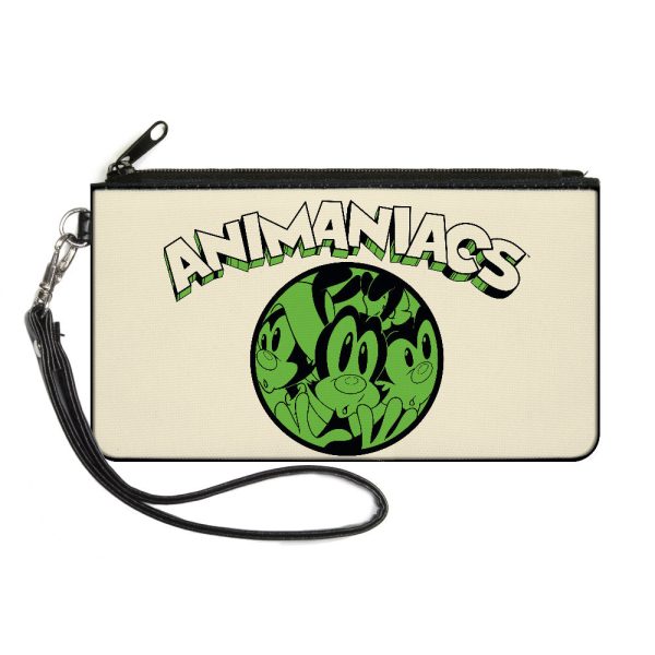 Canvas Zipper Wallet - LARGE - ANIMANIACS Wakko Yakko Dot Close-Up Pose White Black Green Cheap
