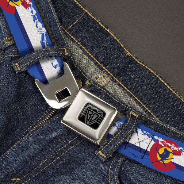 BD Wings Logo CLOSE-UP Black Silver Seatbelt Belt - Colorado Skier4 Mountains Blues White Red Yellow Webbing Hot on Sale - Image 2