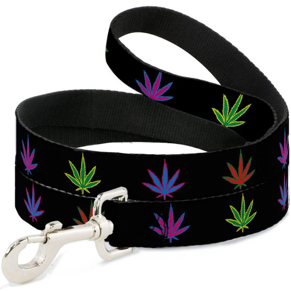Buckle-Down Dog Leash - Marijuana Leaf Repeat Black Multi Color Online Sale
