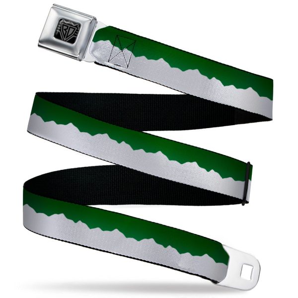 BD Wings Logo CLOSE-UP Black Silver Seatbelt Belt - Colorado Solid Mountains Green White Webbing For Sale