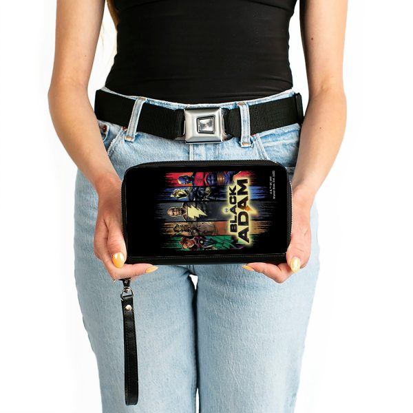 PU Zip Around Wallet Rectangle - Black Adam and Justice Society Group Pose with Logo Black Multi Color Supply - Image 3