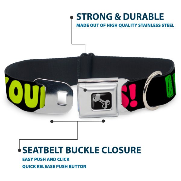 Dog Bone Black Silver Seatbelt Buckle Collar - IN YOUR DREAMS! Black Pink Green Yellow Supply - Image 4