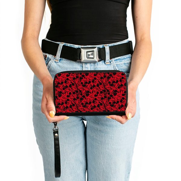 Women s PU Zip Around Wallet Rectangle - Mickey Mouse Melting Expressions Red Black Online Sale - Image 3
