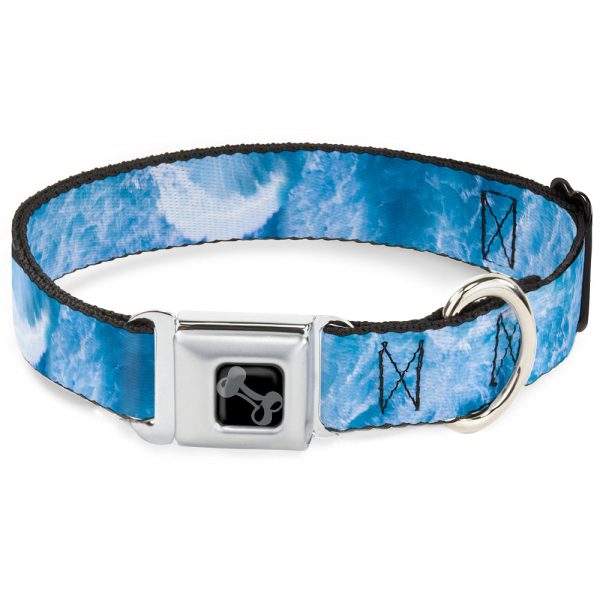 Dog Bone Black Silver Seatbelt Buckle Collar - Ocean Vivid White Wash Discount
