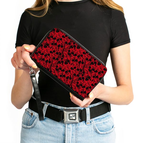 Women s PU Zip Around Wallet Rectangle - Mickey Mouse Melting Expressions Red Black Online Sale - Image 4