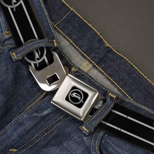 1962 Chevrolet Impala Deer Emblem Full Color Black Silver Seatbelt Belt - 1962 Chevrolet Impala Deer Emblem Stripe Black Silver Webbing Hot on Sale - Image 2