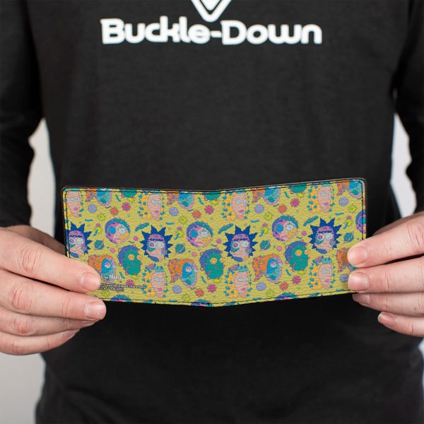 Bi-Fold Wallet - Rick and Morty Smith Family Faces and Cells Collage Yellow Discount - Image 4
