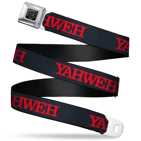 BD Wings Logo CLOSE-UP Black Silver Seatbelt Belt - YAHWEH Text Navy Blue Red Webbing Discount