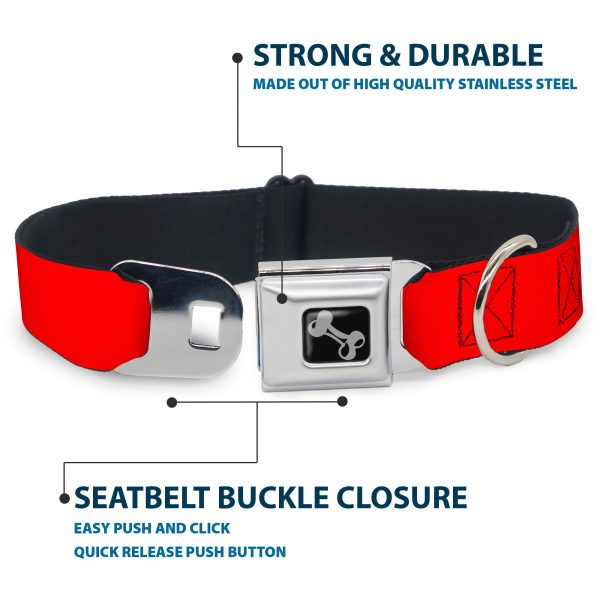 Dog Bone Black Silver Seatbelt Buckle Collar - Pet Quote CAUTION Red White For Cheap - Image 4