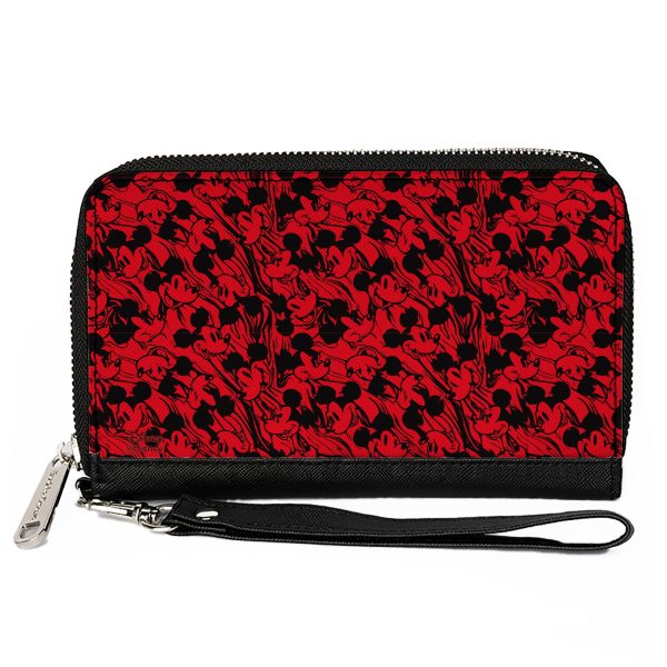 Women s PU Zip Around Wallet Rectangle - Mickey Mouse Melting Expressions Red Black Online Sale