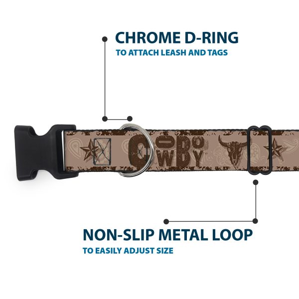 Plastic Clip Collar - Western COWBOY Icons Collage Tan Browns Cheap - Image 5