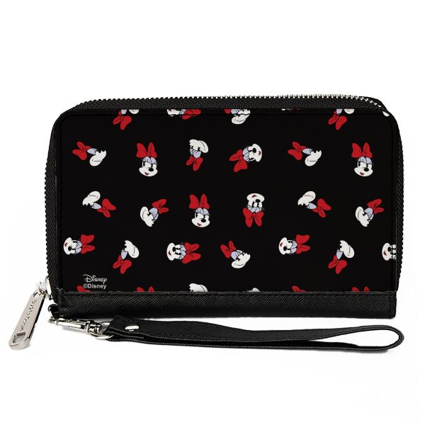 Women s PU Zip Around Wallet Rectangle - Minnie Mouse Expressions Scattered Black Hot on Sale