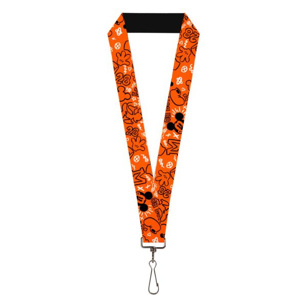 Lanyard - 1.0  - Mickey Mouse Icon Doodles Collage Orange Black White Online Sale