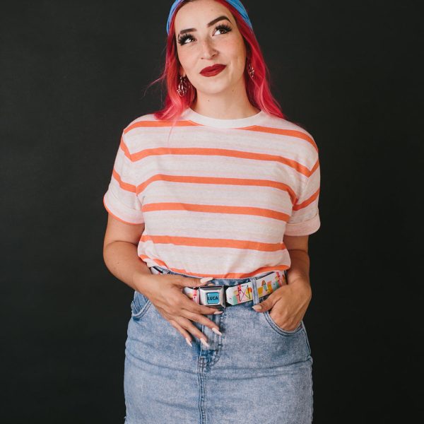 Pixar LUCA Text Logo Full Color Turquoise White Seatbelt Belt - Luca Italian Riviera Village White Multi Color Webbing Online now - Image 3