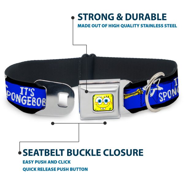 SpongeBob Face CLOSE-UP Full Color Seatbelt Buckle Collar - SpongeBob Pose IT S SPONGEBOB! Stripe Black Blue White Online Sale - Image 4