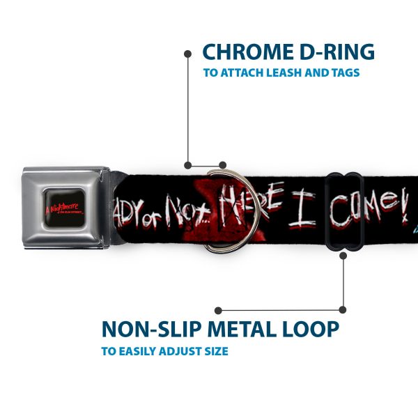 A NIGHTMARE ON ELM STREET Full Color Black Blood Splatter Reds Seatbelt Buckle Collar - A Nightmare on Elm Street READY OR NOT HERE I COME Freddy Silhouette Black Reds White Cheap - Image 5