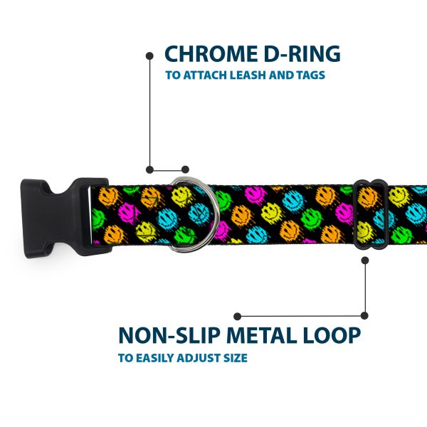 Plastic Clip Collar - Smiley Faces Melted Mini Repeat Angle Black Multi Neon For Cheap - Image 5