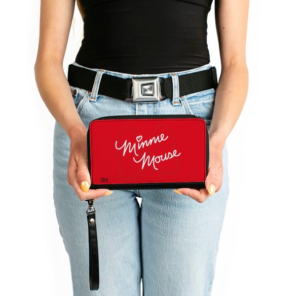 Women s PU Zip Around Wallet Rectangle - MINNIE MOUSE Script and Bow Reds White Fashion - Image 3