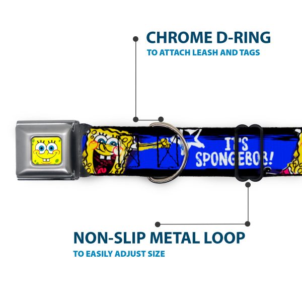 SpongeBob Face CLOSE-UP Full Color Seatbelt Buckle Collar - SpongeBob Pose IT S SPONGEBOB! Stripe Black Blue White Online Sale - Image 5