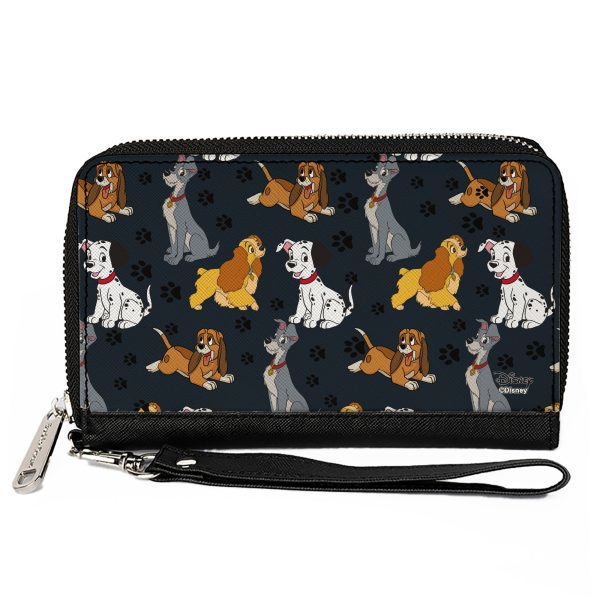 Women s PU Zip Around Wallet Rectangle - Disney Dogs 4-Dog Group Collage Paws Gray Black on Sale