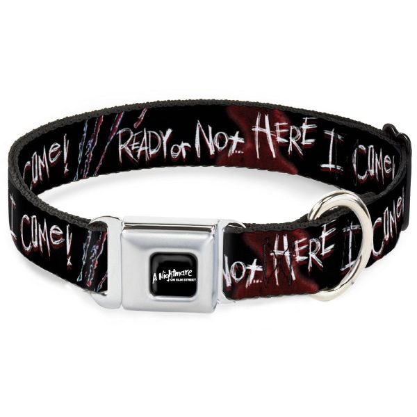 A NIGHTMARE ON ELM STREET Full Color Black Blood Splatter Reds Seatbelt Buckle Collar - A Nightmare on Elm Street READY OR NOT HERE I COME Freddy Silhouette Black Reds White Cheap