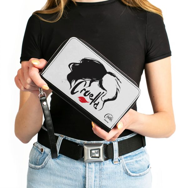 Women s PU Zip Around Wallet Rectangle - CRUELLA Text Face White Black Red For Discount - Image 4