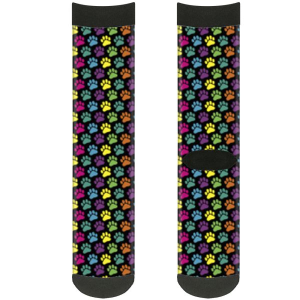 Sock Pair - Polyester - Paw Print Black Multi Color - CREW Hot on Sale