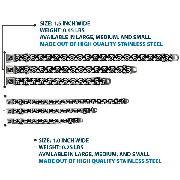 Dog Bone Black Silver Seatbelt Buckle Collar - Skull & Cross Bones Staggered Black White Supply - Image 3