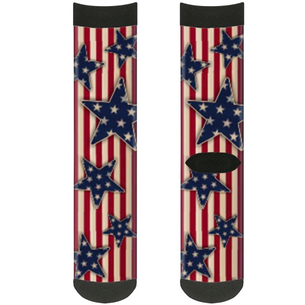 Sock Pair - Polyester - Americana Stars & Stripes Red White Blue White - CREW Hot on Sale