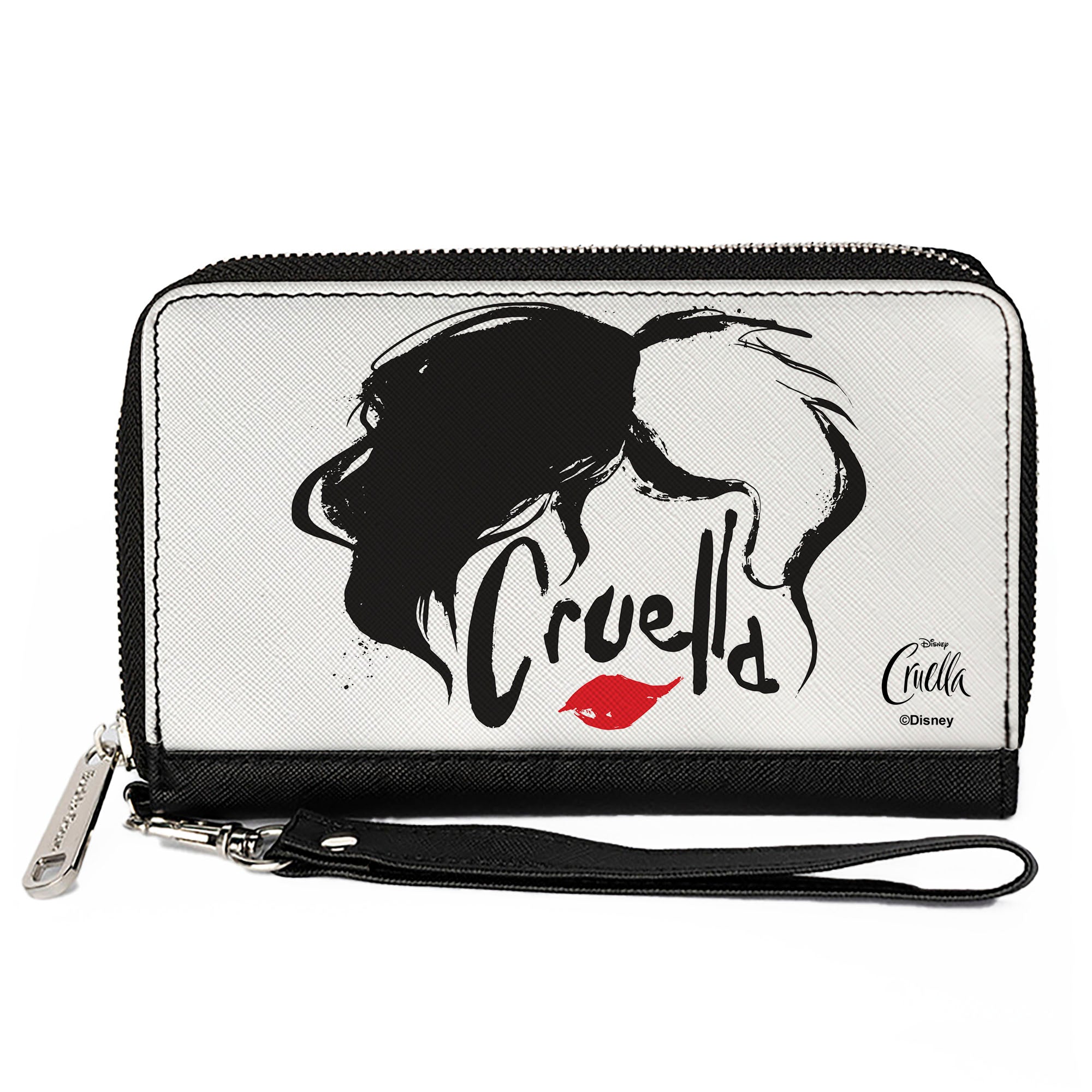 Women s PU Zip Around Wallet Rectangle – CRUELLA Text Face White Black Red For Discount